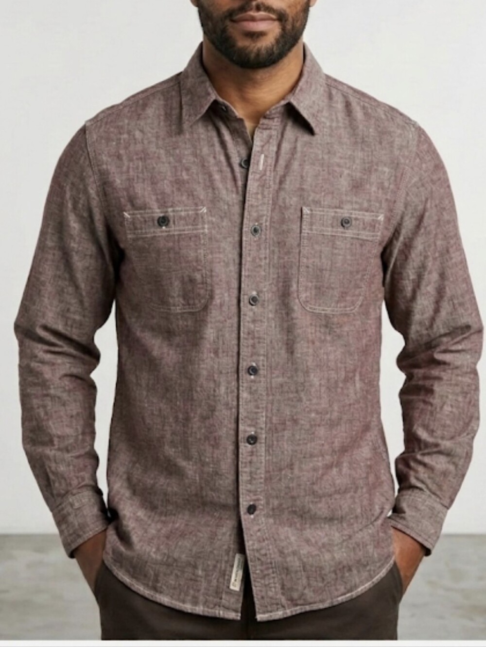 Carhartt Shirt Men's XL Burgundy Button Up Long Sleeve Denim Workwear-5665